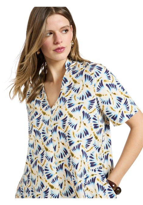 Abito Elena Mirò donna 7016P000329N 041 Performance Multicolor Ecru Blu ELENA MIRO | Abito | 7016P000329N041