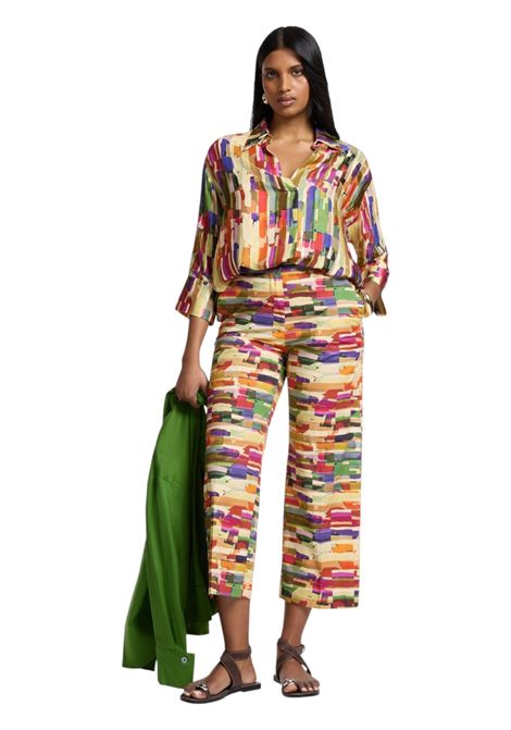 Pantalone Elena Mirò donna P020P100471N 001 Performance Avorio Multicolor  ELENA MIRO | Pantalone | P020P100471N001