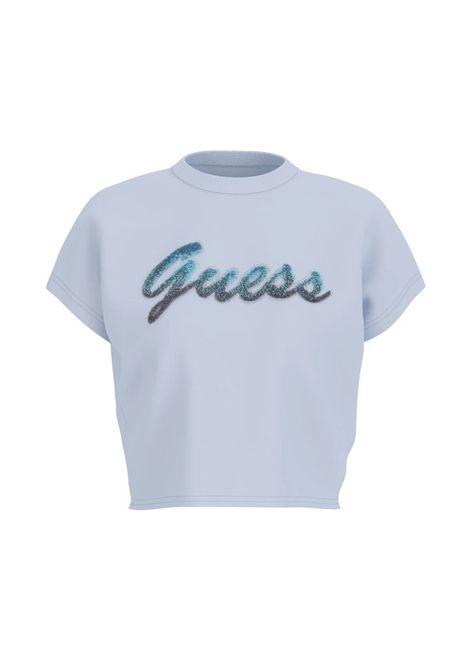 T-shirt Guess donna W6GI31K3224 A719 logo con paillettes Bianco Daring Ocean Cielo GUESS | T-shirt | W6GI31K3224A719