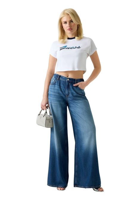 T-shirt Guess donna W6GI31K3224 G011 crop logo con paillettes Purwhite Bianco  GUESS | T-shirt | W6GI31K3224G011