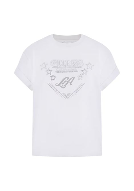 T-shirt Guess donna W6RI30I3Z14 G011 Stars logo con strass White Bianco GUESS | T-shirt | W6RI30I3Z14G011