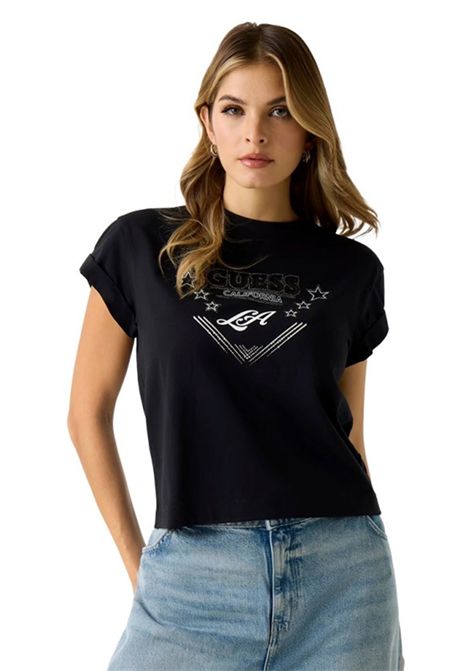T-shirt Guess donna W6RI30I3Z14 JBLK Stars logo con strass Black Nero GUESS | T-shirt | W6RI30I3Z14JBLK