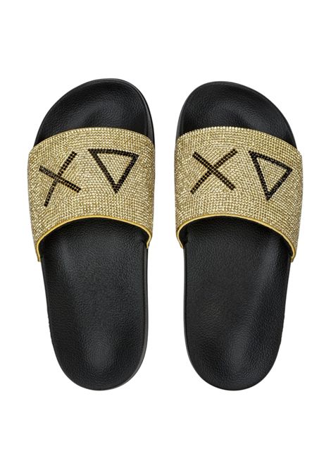 Pantofola Sun68 donna BX362111143 Slippers Strass Logo Nero Oro SUN68 | Pantofola | BX362111143