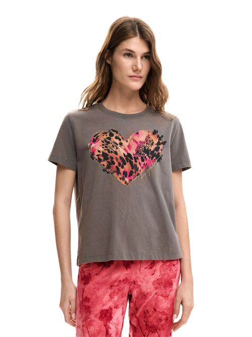 T-shirt con stampa cuore animal print 26SWTK53 DESIGUAL | 26SWTK532001