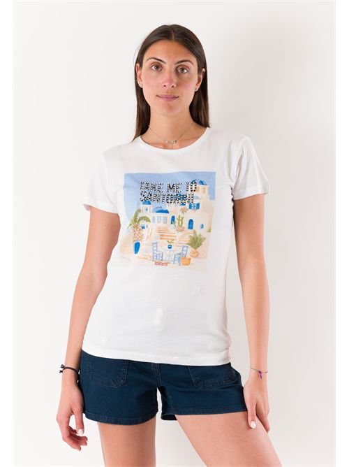 t-shirt with Santorini print PR117F KONTATTO | PR117FBIANCO
