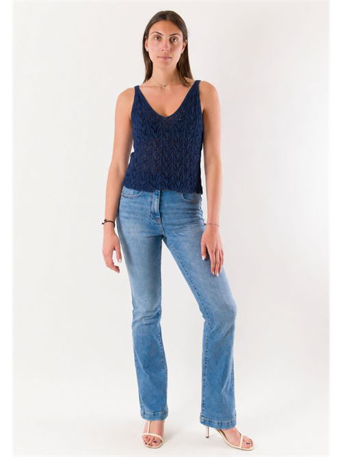 top con ricami  A0783 MESANGE | A0783BLU