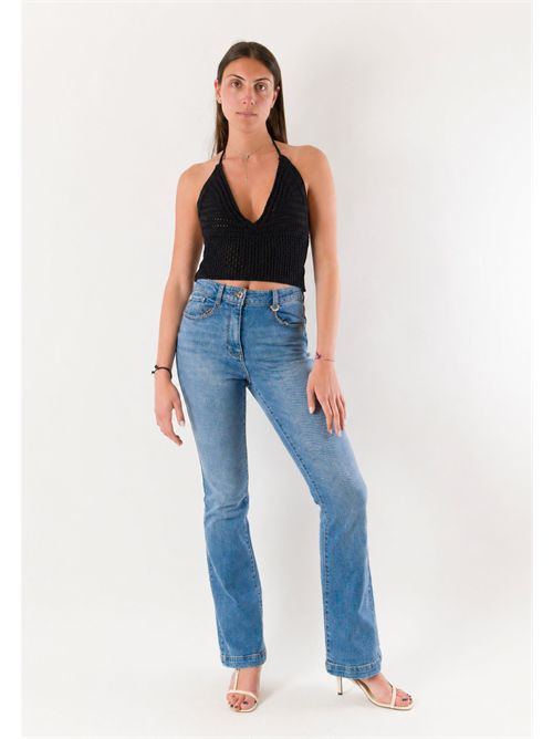 top corto con ricami A24183 MESANGE | A24183NERO