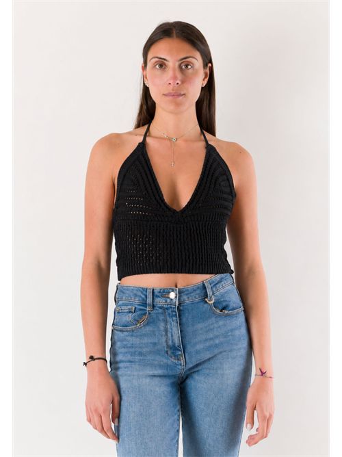 top corto con ricami A24183 MESANGE | A24183NERO