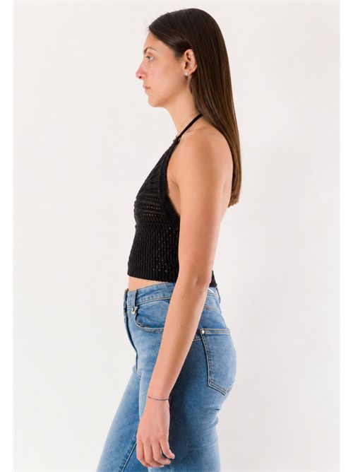 top corto con ricami A24183 MESANGE | A24183NERO