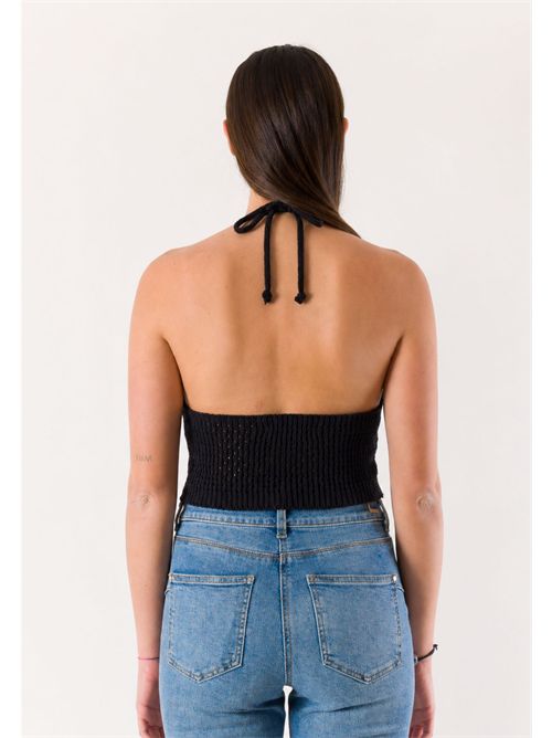 top corto con ricami A24183 MESANGE | A24183NERO