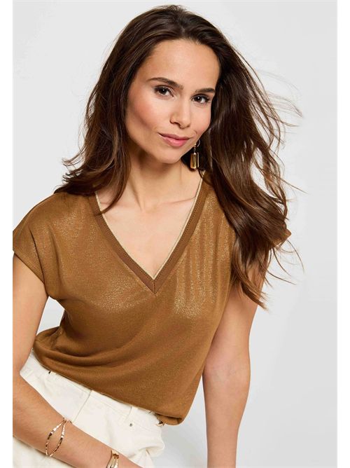 V-neck T-shirt with lurex details DAGA MORGAN DE TOI | DAGACAMEL