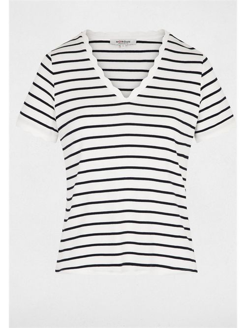 Striped V-neck T-shirt with finished edge DIEGO MORGAN DE TOI | DIEGOBLANC