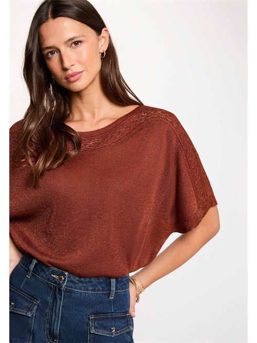 Half-sleeve sweater with cut-out details MCRISTAL MORGAN DE TOI | MCRISTALMARRON COGNAC