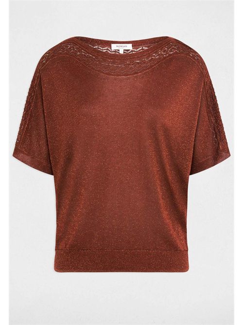 Half-sleeve sweater with cut-out details MCRISTAL MORGAN DE TOI | MCRISTALMARRON COGNAC