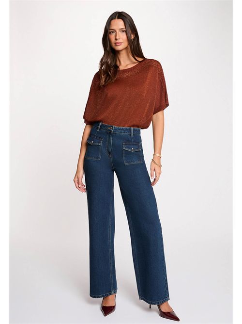 Half-sleeve sweater with cut-out details MCRISTAL MORGAN DE TOI | MCRISTALMARRON COGNAC