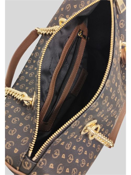 Heritage line handbag with all-over monogram print and handles with golden chain TE8411 POLLINI | TE8411PP02Q1100DPVC NERO - VIT MARRON