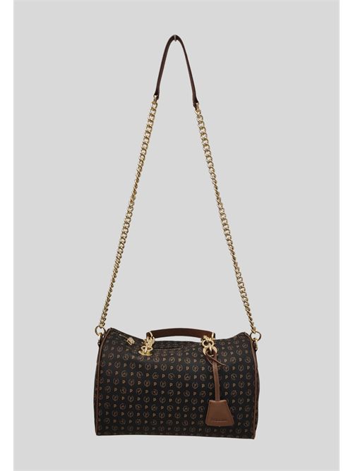 Heritage line handbag with all-over monogram print and handles with golden chain TE8411 POLLINI | TE8411PP02Q1100DPVC NERO - VIT MARRON