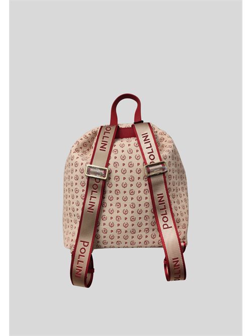 Zaino sacca in tessuto con logo all-over e dettagli in pelle rossa TE8479 POLLINI | TE8479PP0EQ6D11BCUOIO