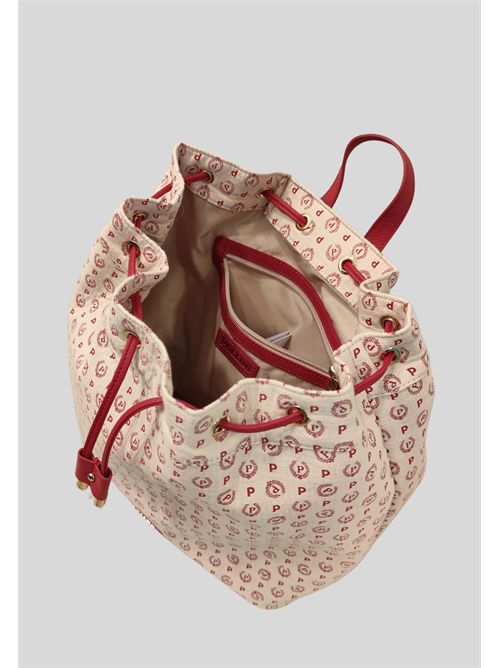 Zaino sacca in tessuto con logo all-over e dettagli in pelle rossa TE8479 POLLINI | TE8479PP0EQ6D11BCUOIO