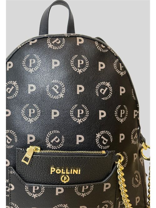 Heritage line backpack with all-over monogram and gold metal details TE8546 POLLINI | TE8546PP0NQ2D00ANERO