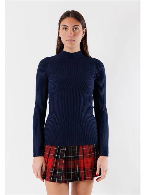 Thin ribbed pullover, with a high collar and a fitted line 3M0814 KONTATTO | 3M0814CBLU