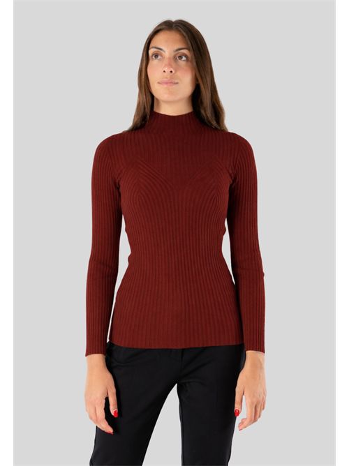 Thin ribbed pullover, with a high collar and a fitted line 3M0814 KONTATTO | 3M0814CMOGANO