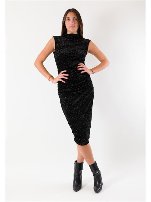 Abito midi brillante elegante scollo vulcano MR5051F KONTATTO | MR5051FNERO