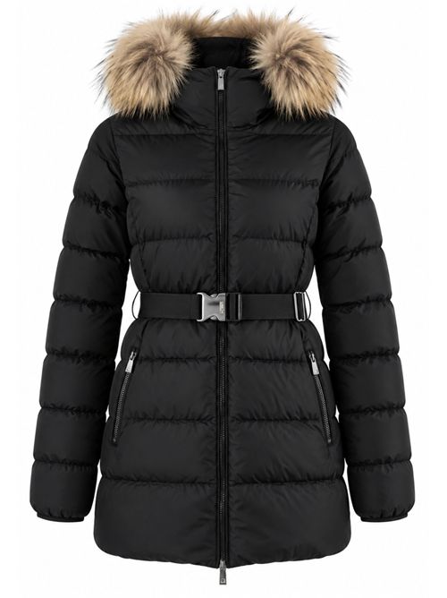 hodeed down jkt with belt real fur CIESSE PIUMINI | ROSALIAJET BLACK