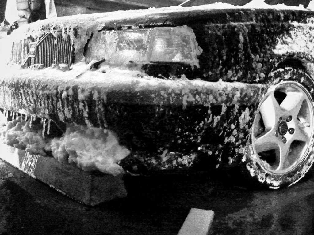 frozen ice on Volvo 850