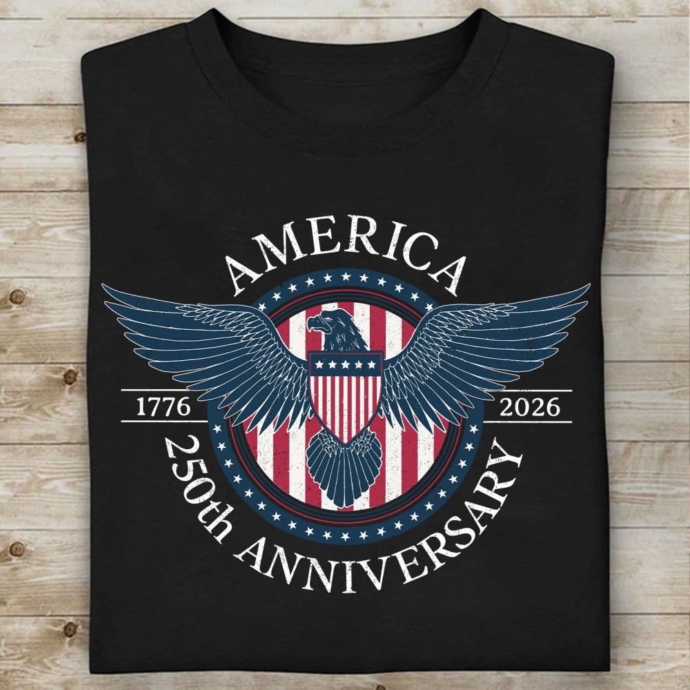 250 Years Anniversary Shirt, 1776-2026 Eagle Badge Patriotic T-shirt, Vintage Fourth Of July Shirt
