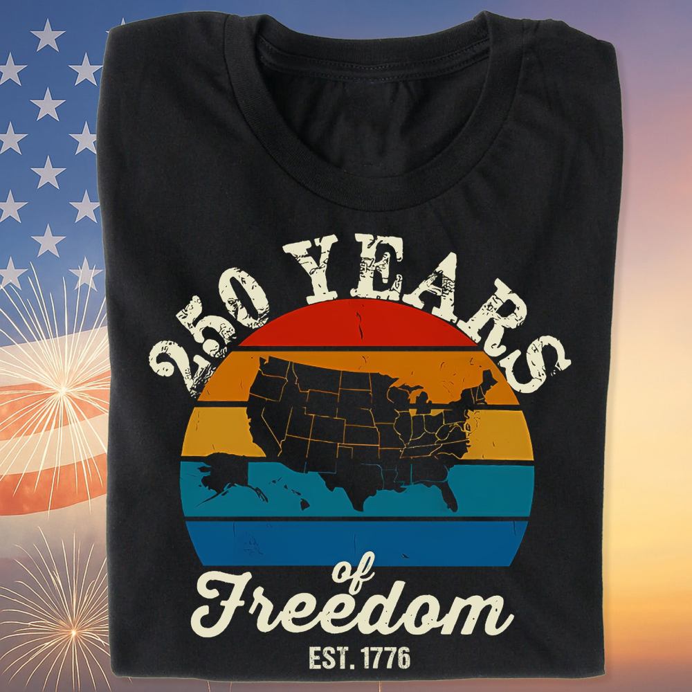 250 Years Of Freedom Retro Map Shirt Happy 250th Birthday Usa Patriotic 4th Of July Tee America 250th