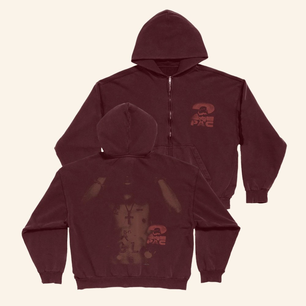 2Pac Merch Stamped Zip Hoodie Christmas Gifts For Rap Lovers