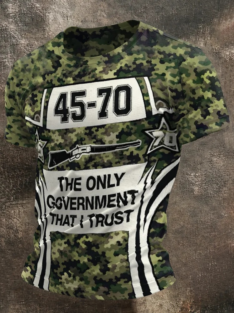 45 70 The Only Government That I Trust Camo T-Shirt Men Patriotic Graphic Tees Gift For Him