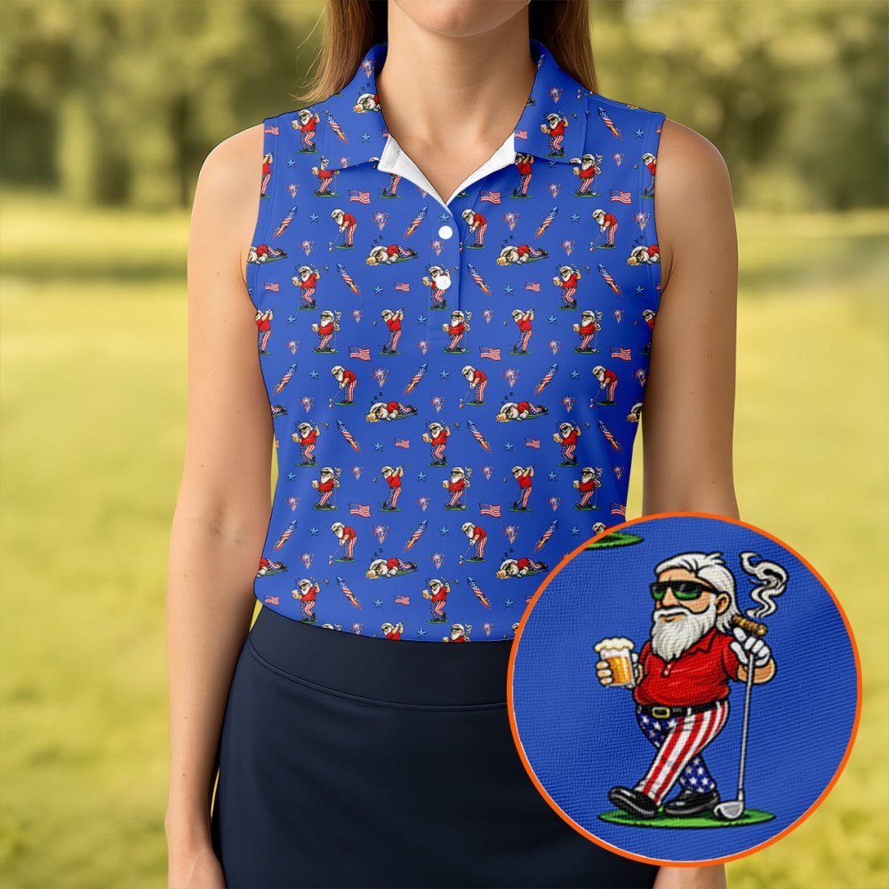 4Th Of July Funny Man Golf And Beer Sleeveless Polo Shirt Patriotic Clothing Ladies Golf Gifts