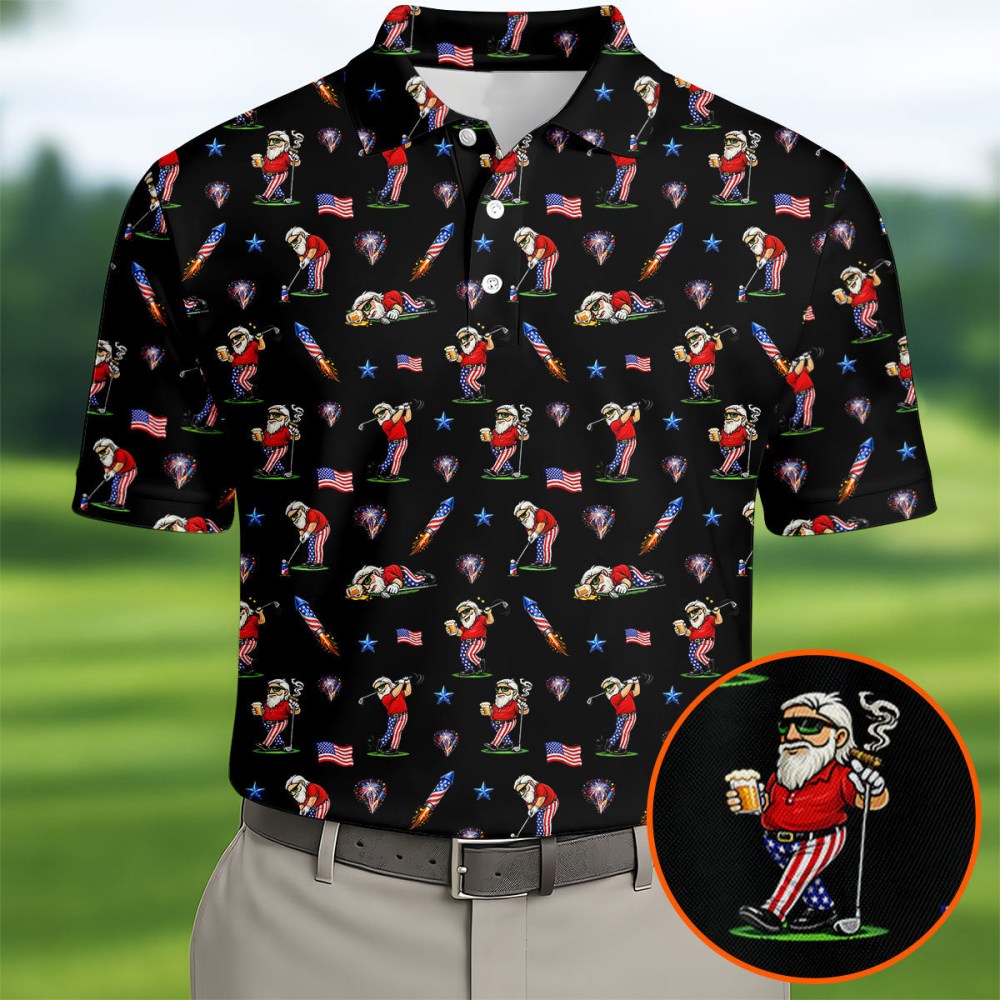 4th Of July Funny Man Golf And Beer Polo Shirt Golf Apparel Humorous Gift For Him