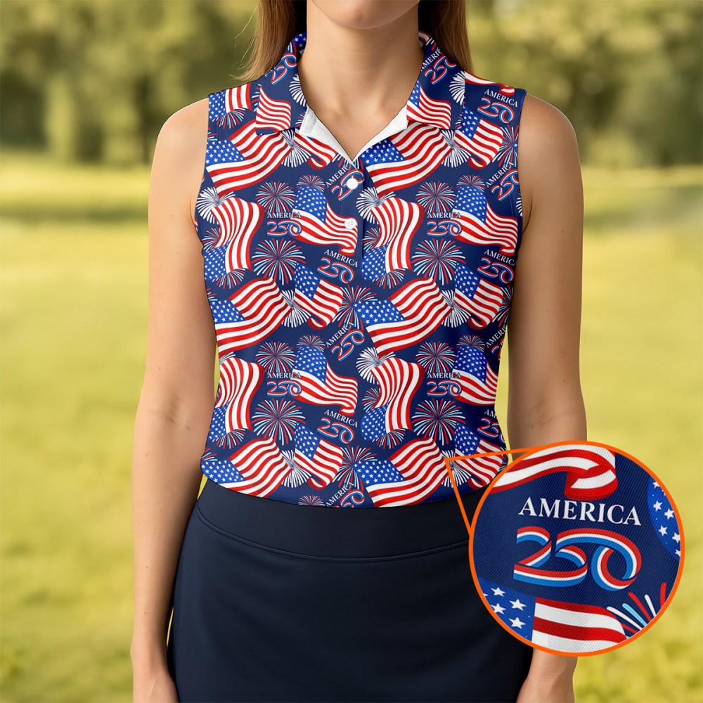 America 250 Anniversary Patriot Sleeveless Polo Shirt Golf Outfit Women Golf Present Ideas