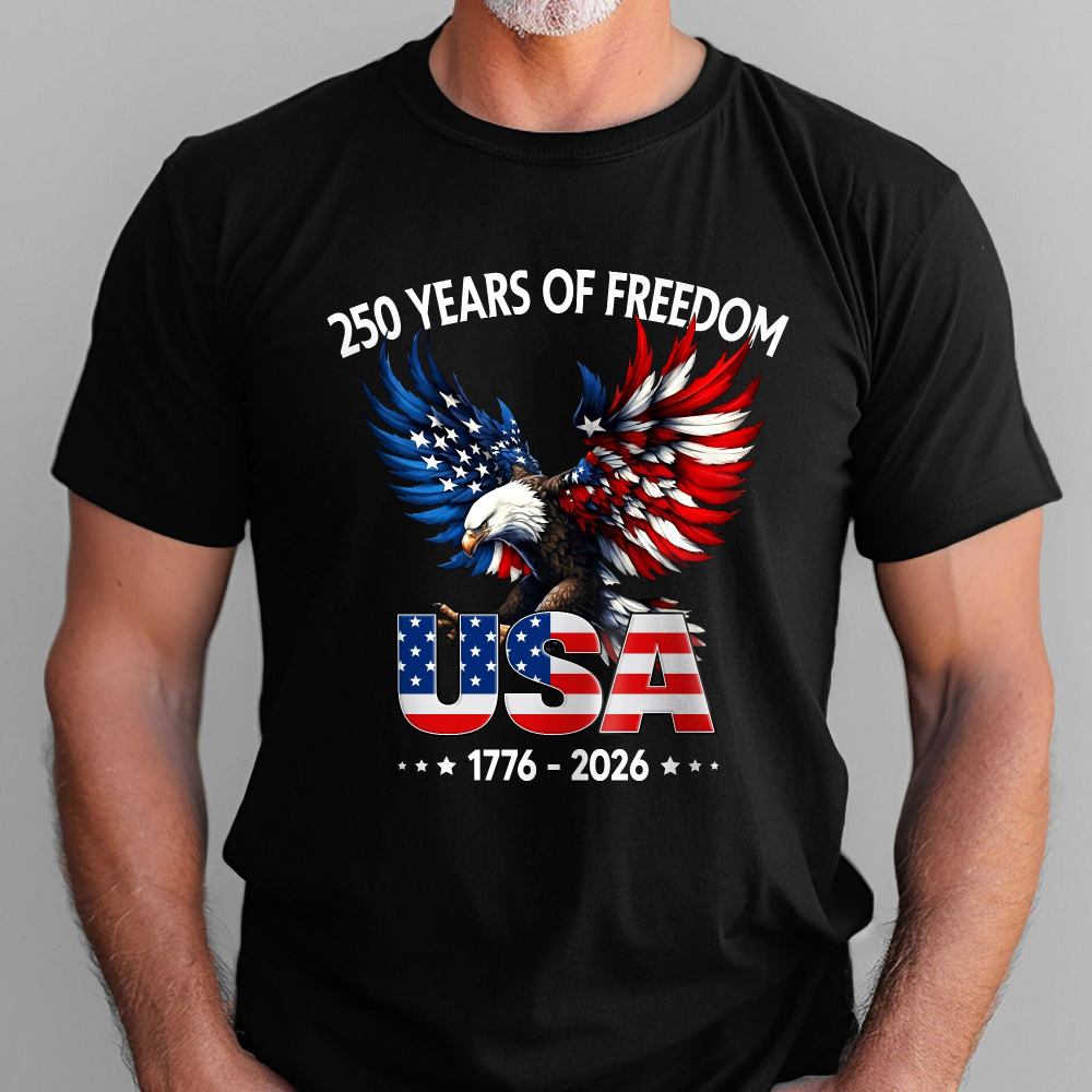 America 250 Merchandise 250 Years of Freedom USA T-Shirt 1776-2026 Bald Eagle Patriotic Tee