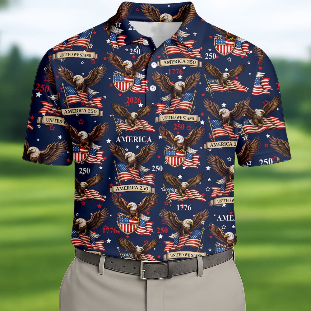 America 250 United We Stand Golf Polo Shirt Mens Golf Shirts Golf Gifts For Guys