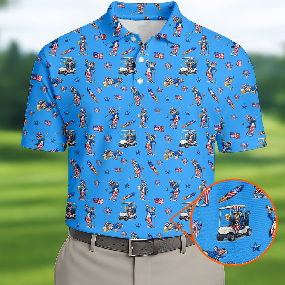 American 250 Years Birthday Polo Shirt Funny Man And Beer 4Th Of July Merch Gifts For Male Golfers