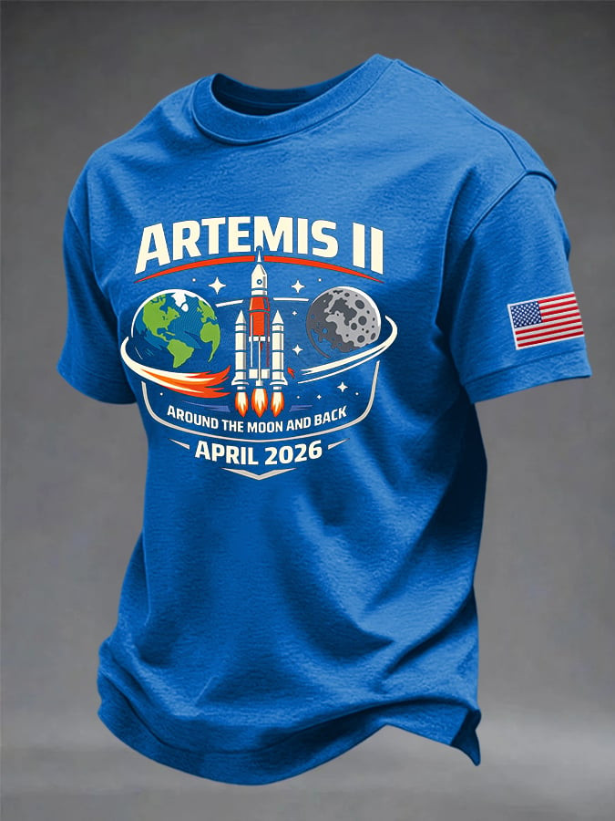 Artemis II April 2026 T-Shirt Around The Moon And Back And American Flag Clothing Gift For Fan