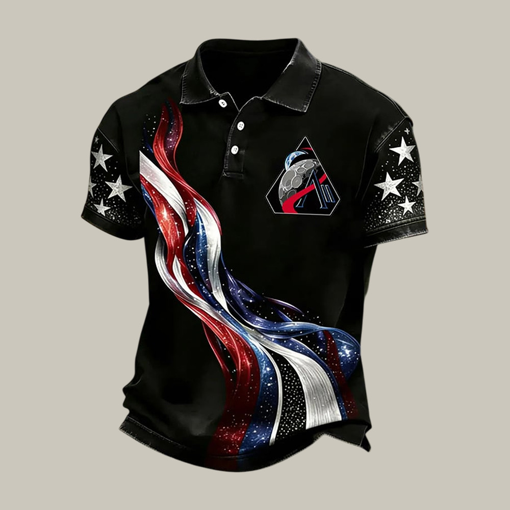Artemis II Logo Around The Moon And Back Polo Shirt Modern NASA Graphic Clothes Astronomy Gift For Dad