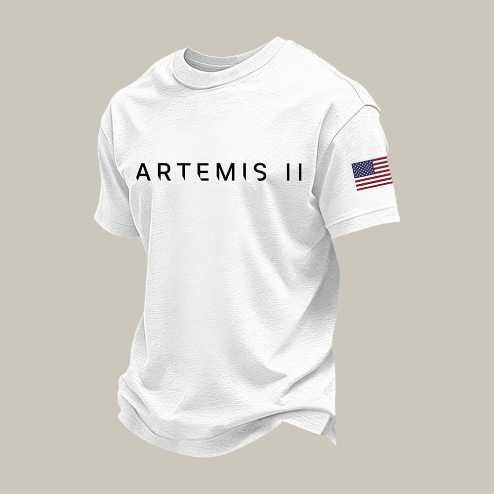 Artemis II Mission 2026 American Flag T-Shirt NASA Moon Mission 2026 Clothing Astronomy Gift For Husband
