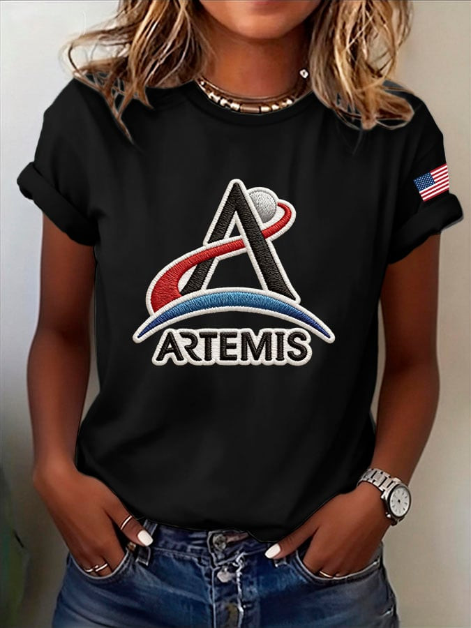 Artemis II Mission American Flag T-Shirt Artemis 2 Mission Clothes Unique Gift For Girlfriend