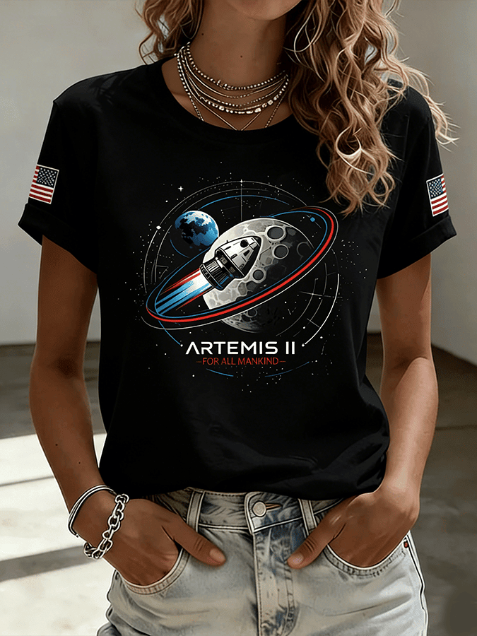 Artemis II Mission Graphic T-Shirt Modern NASA Clothing Line Present For Girlfriend