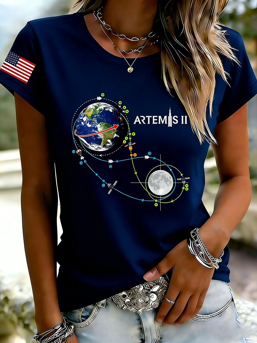 Artemis II Mission Route Map T-Shirt NASA Artemis II Crewed Moon Flyby Merch Space Lover Gift