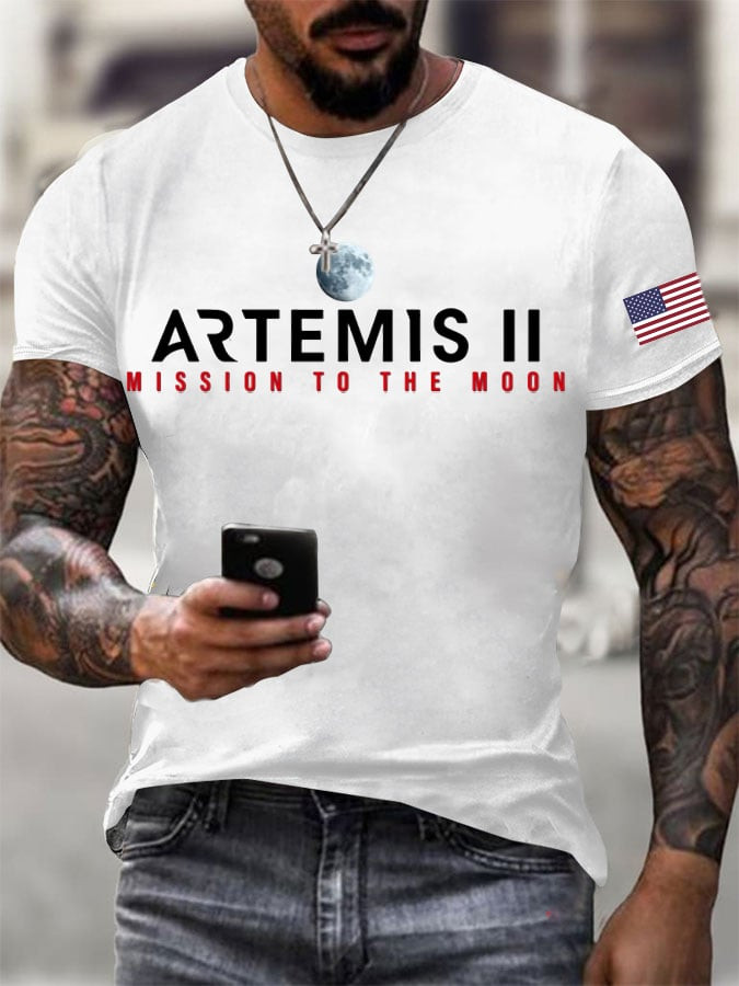 Artemis II Mission To The Moon American Flag Shirt Astrophile Gift For Father's Day