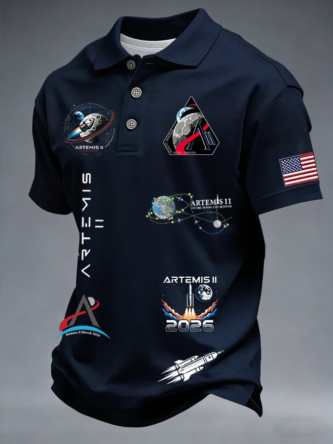 Artemis II Moon Mission Polo Shirt NASA Inspired 2026 Space Exploration Clothing Gift For Men