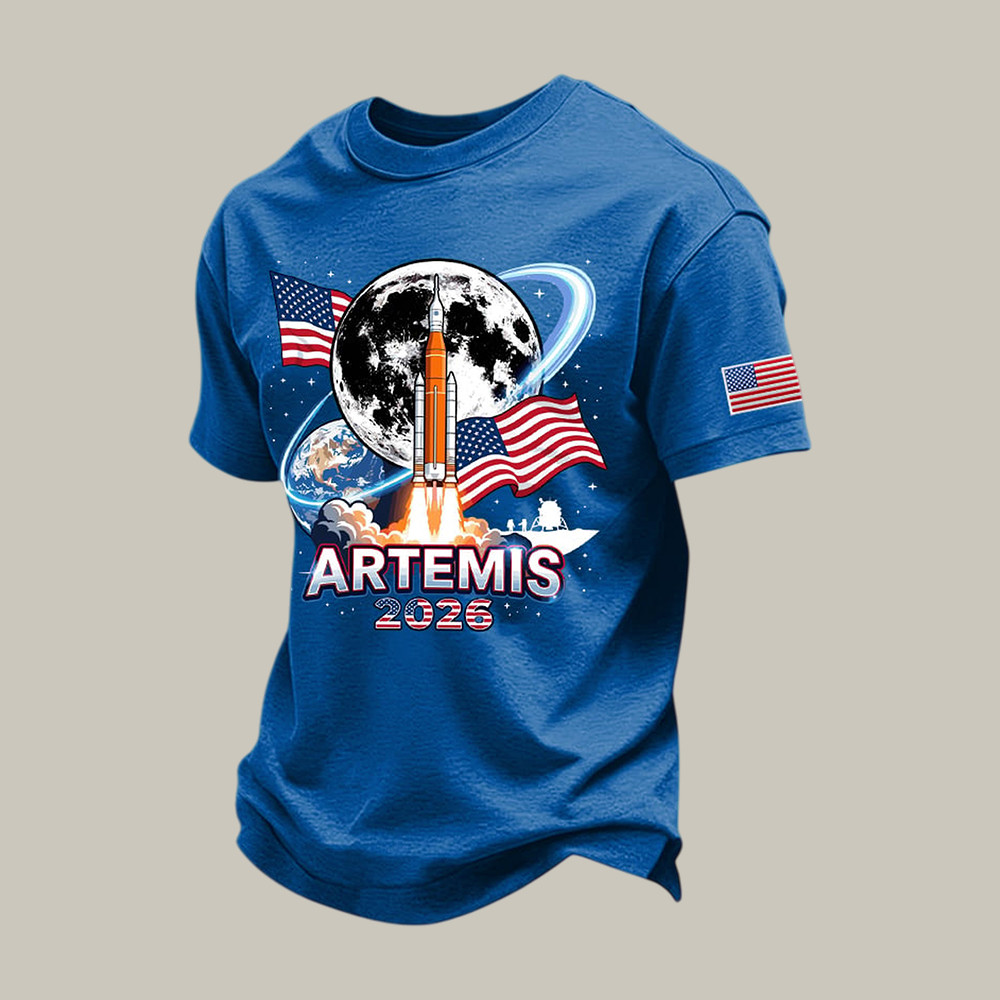 Artemis II Moon Mission T-Shirt American Flag Modern NASA Graphic Tee Best Gift Ever