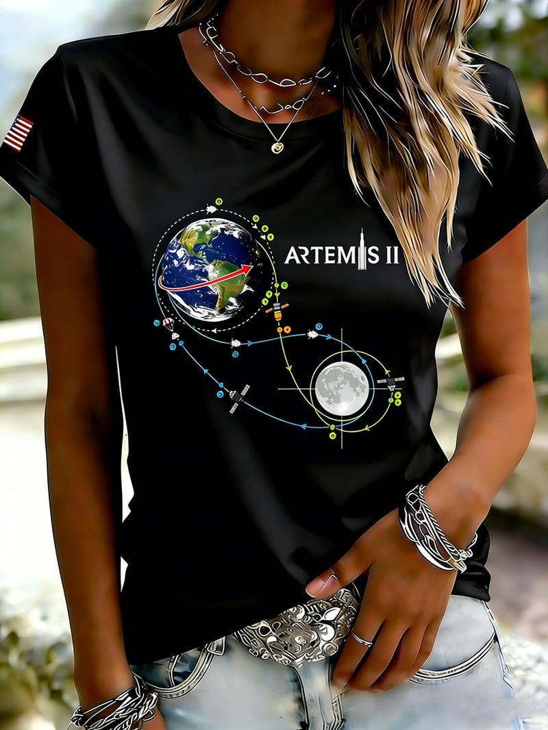 Artemis II Moon Mission T-Shirt NASA Orbit Diagram Clothing Astronomy Lover Gift