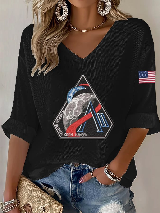 Artemis II Space Mission V-Neck Long Sleeve Shirt NASA Artemis Apparel Gift For Wife